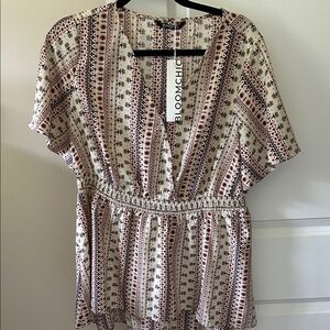 Hi-Lo Women's Cream and Brown Patterned Blouse